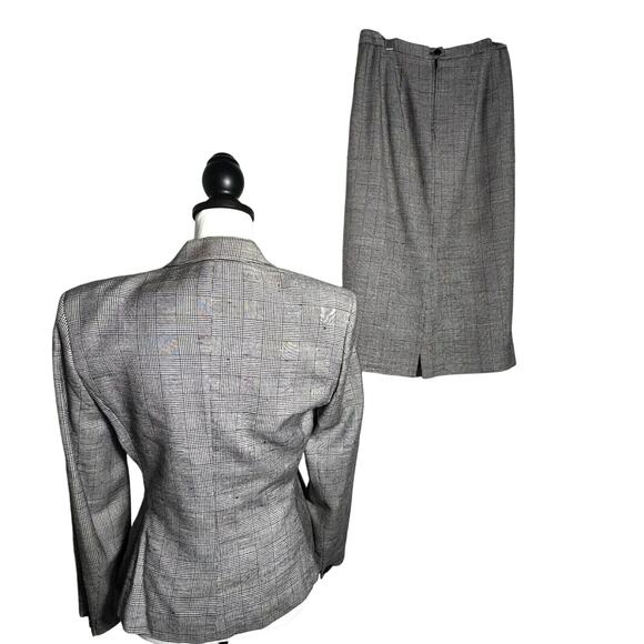 SAVILLE Women's 4 Vintage Black White Houndstooth Plaid Preppy Blazer Skirt Suit - Picture 2 of 16
